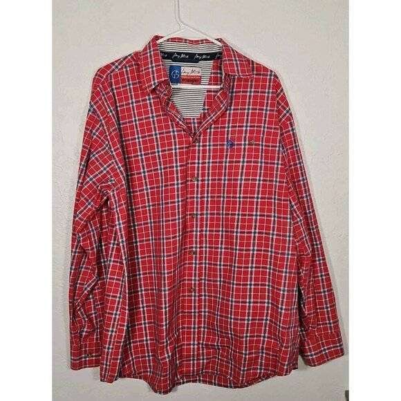 Wrangler George Strait Blue Red Long Sleeve Button Down Shirt Men’s Large - Picture 1 of 6